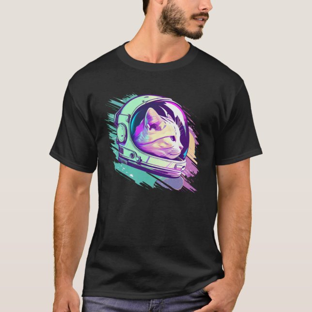 Camiseta Aesthetic Vaporwave Space Cat 80s 90s Astronaut  1 (Frente)