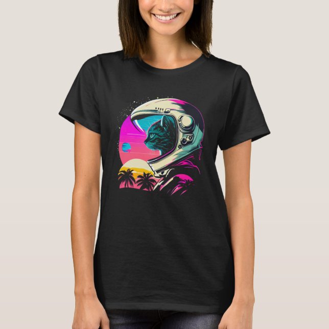 Camiseta Aesthetic Vaporwave Space Cat 80s 90s Astronaut  1 (Frente)
