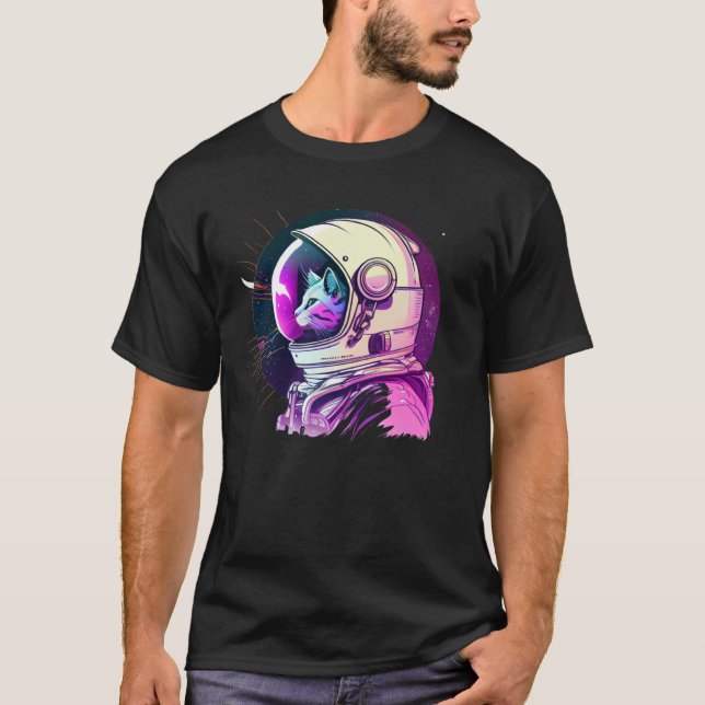 Camiseta Aesthetic Vaporwave Space Cat 80s 90s Astronaut  1 (Frente)