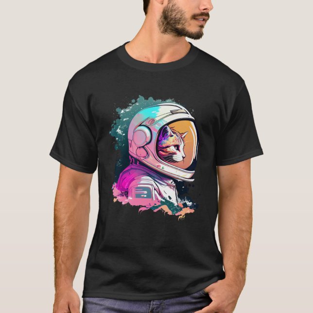 Camiseta Aesthetic Vaporwave Space Cat 80s 90s Astronaut  1 (Frente)