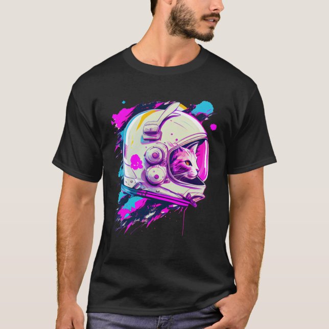 Camiseta Aesthetic Vaporwave Space Cat 80s 90s Astronaut  3 (Frente)