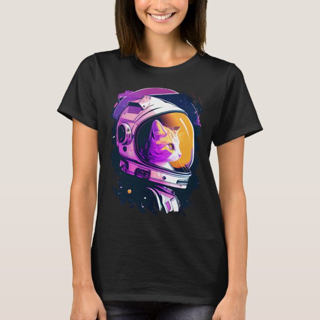 Camiseta Aesthetic Vaporwave Space Cat 80s 90s Astronaut  4 (Frente)