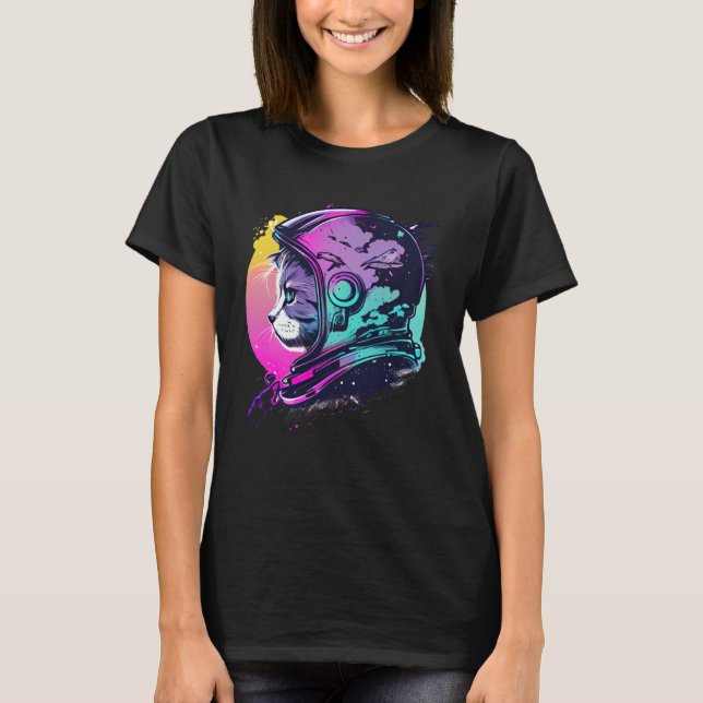 Camiseta Aesthetic Vaporwave Space Cat 80s 90s Astronaut  5 (Frente)