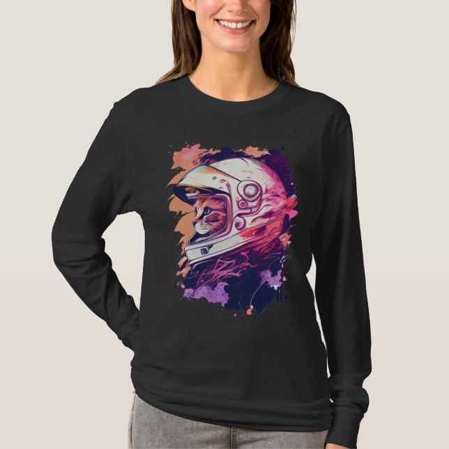 Camiseta Aesthetic Vaporwave Space Cat 80s 90s Astronaut  6 (Frente)