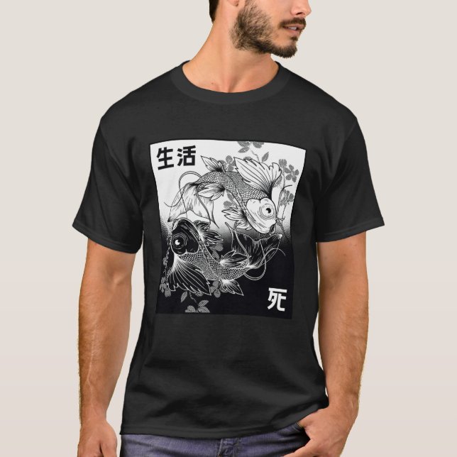 Camiseta Aesthetic Yin Yang Koi Dark Horror  Grunge Clothes (Frente)