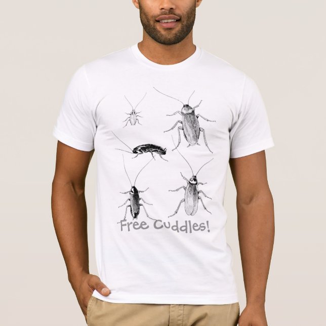 Camiseta Afagos livres engraçados com baratas (Frente)