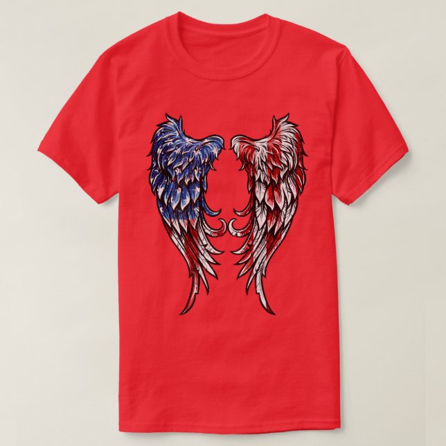 Camiseta Afastada bandeira americana Anjo Wings (Frente do Design)