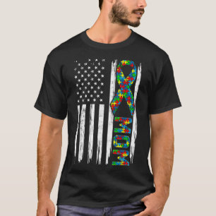 Camiseta Afastada bandeira americana Autismo Mãe Família Ma