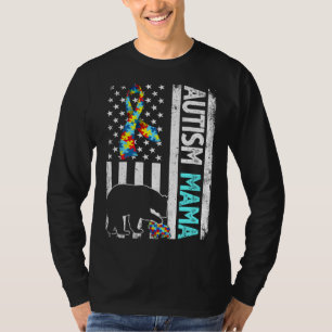 Camiseta Afastada bandeira Americana Autismo Mamãe Ursa Aut