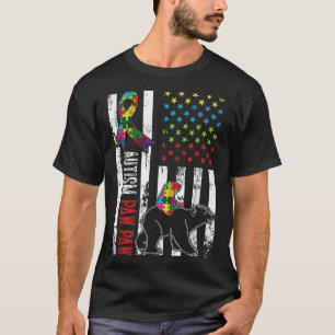 Camiseta Afastada bandeira americana Autismo Paw Bear