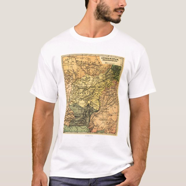 Camiseta Afeganistão e mapa circunvizinho dos países (Frente)