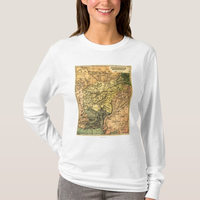 Camiseta Afeganistão e mapa circunvizinho dos países (Frente)