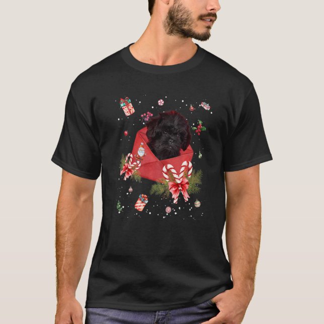 Camiseta Affenpinscher Dog In Christmas Card Ornament Pajam (Frente)