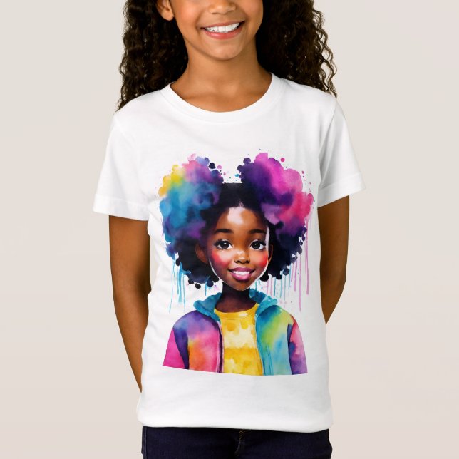 Camiseta AfFF Puff Black Girl Rainbow Hair (Frente)