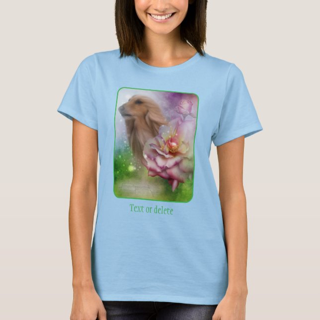 Camiseta Afghan Hound Fantasy Flowers Dog Art  (Frente)