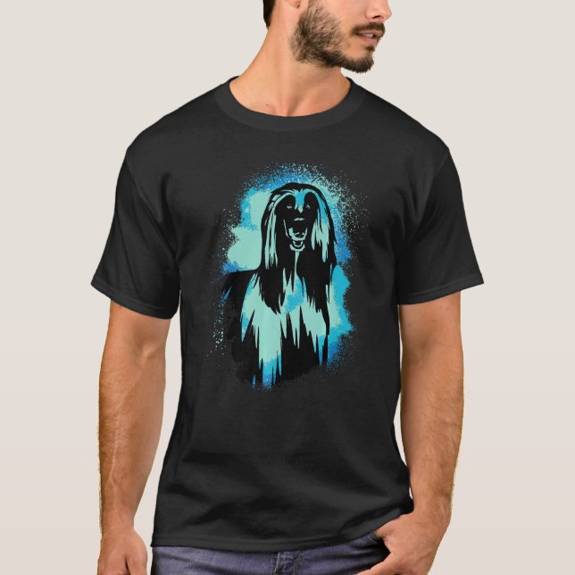 Camiseta Afghan Hound Paint Blue Design Cog Mãe Premium Pai (Frente)
