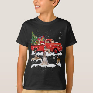 Camiseta Afghan Hound Riding Red Truck Feliz Natal X-mãe