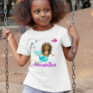 Camiseta África Americana Personalizada Sereia Cuta