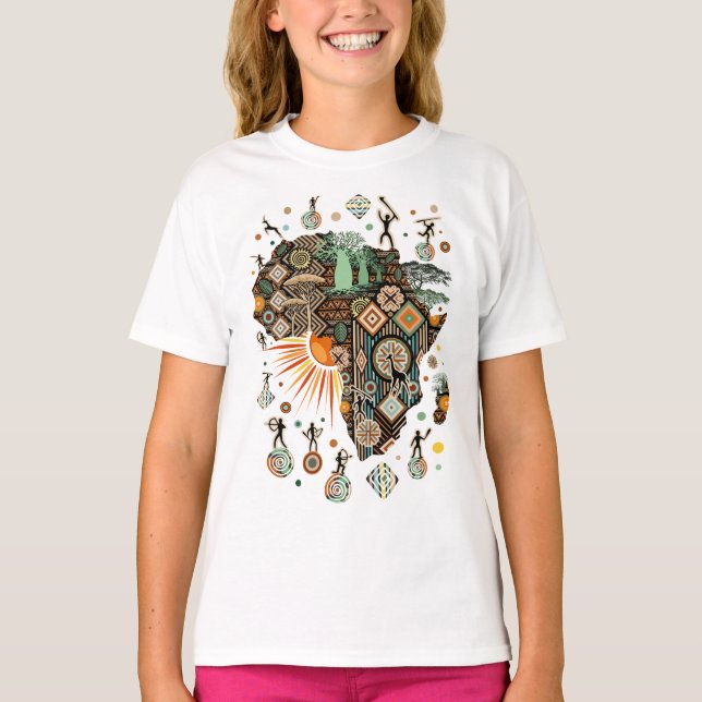 Camiseta Africa Map Decorative Tribal Elements Pattern (Frente)