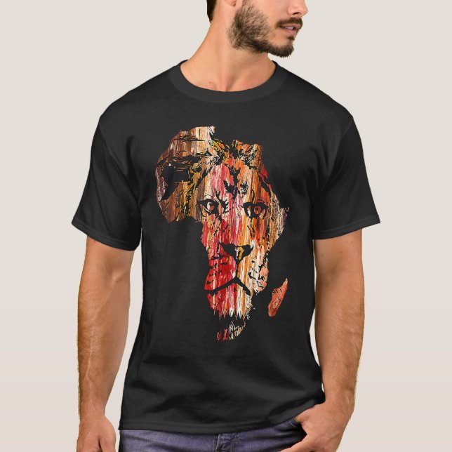 Camiseta Africa Map Lion Head Face African Safari Wildlife  (Frente)