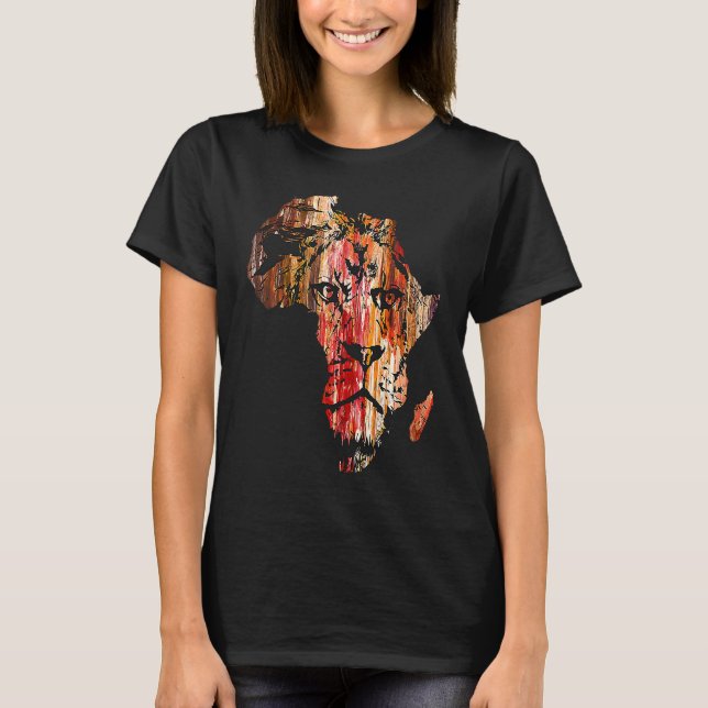 Camiseta Africa Map Lion Head Face African Safari Wildlife  (Frente)