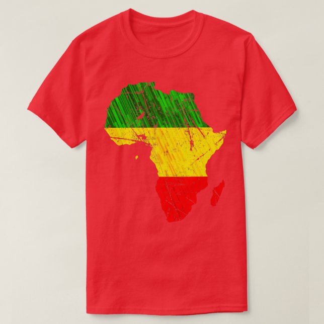 Camiseta Africa Map Reggae Rasta impressão Verde Amarelo Ve (Frente do Design)