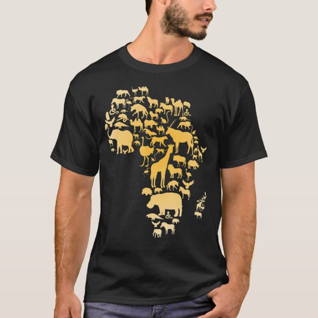 Camiseta África Mapa de animais Silhouette African (Frente)