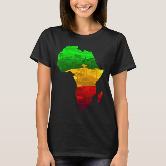 Camiseta África Mapa Verde Amarelo Vermelho Orgulho African (Frente)