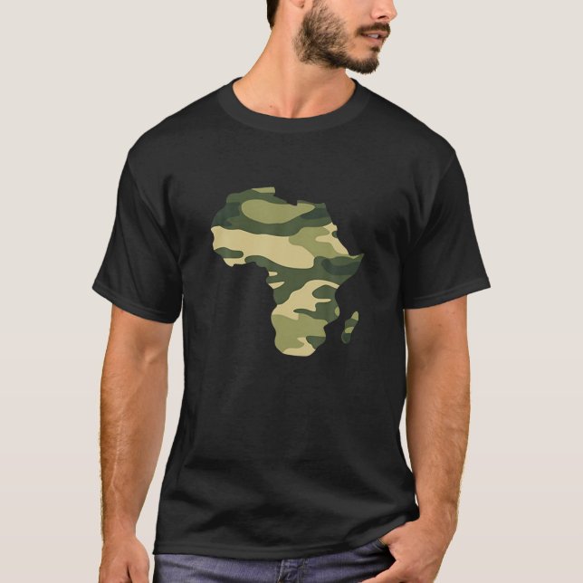 Camiseta África Mapear Abstrato Camouflage Arte Colorida Pa (Frente)