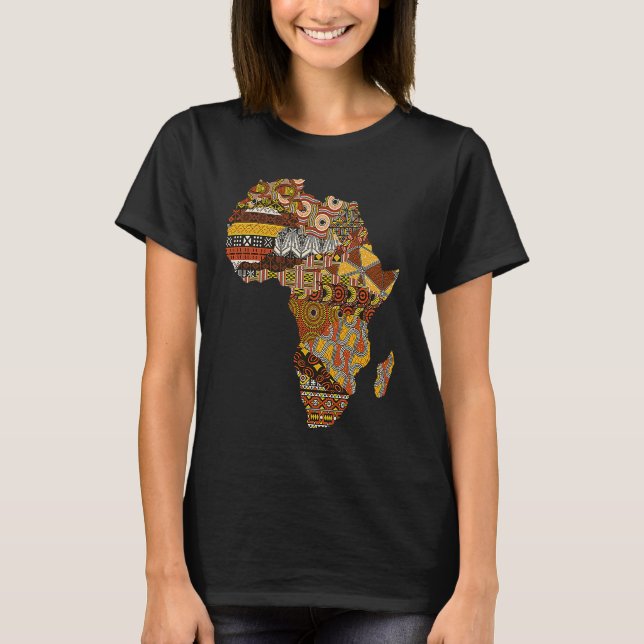 Camiseta África Mapeia Kente Cloth Black History Mês Depois (Frente)