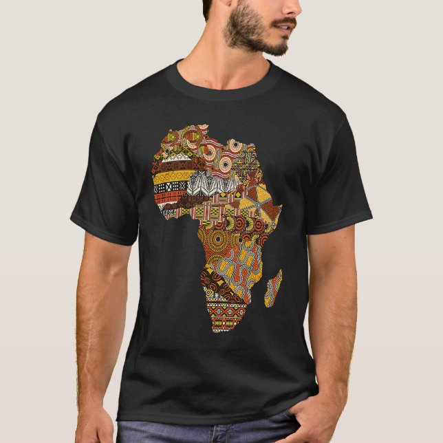 Camiseta África Mapeia Kente Cloth Black History Mês Depois (Frente)