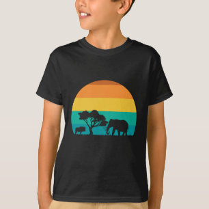 Camiseta África Pôr Do Sol Com Elefante E Gnu Retro