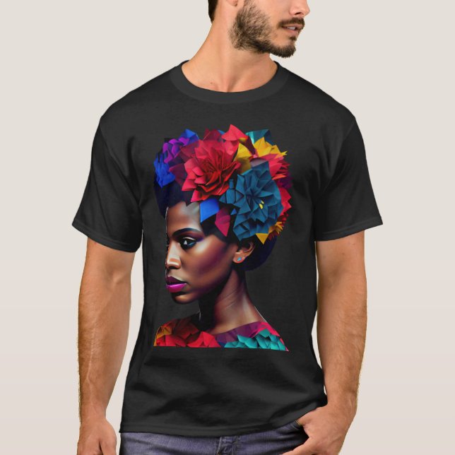 Camiseta African Abstract Beautiful Black Woman Origami Que (Frente)