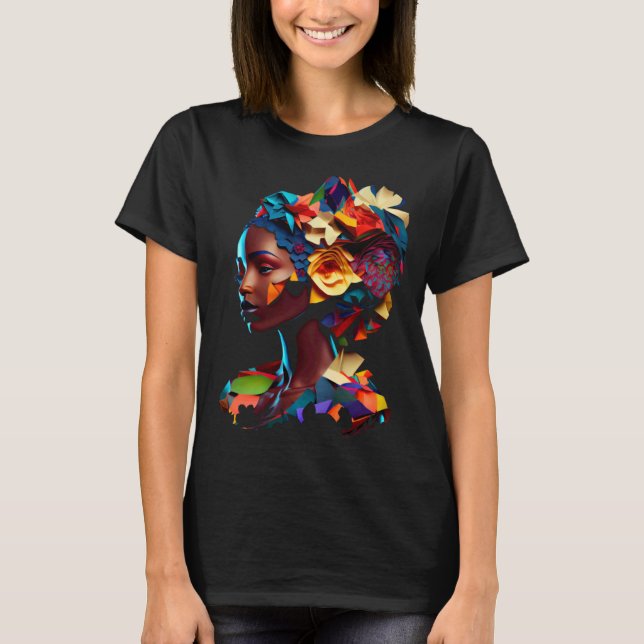 Camiseta African Abstract Beautiful Origami Black Queen Flo (Frente)