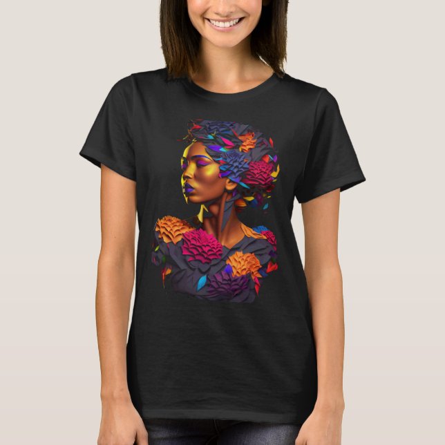 Camiseta African Abstract Origami Black Queen Flower Afro M (Frente)