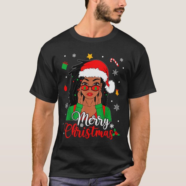 Camiseta African American Black Woman Loc'd Girl Merry Chri (Frente)