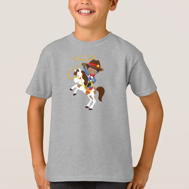 Camiseta African American Boy, Cowboy, xerife, Laço (Frente)