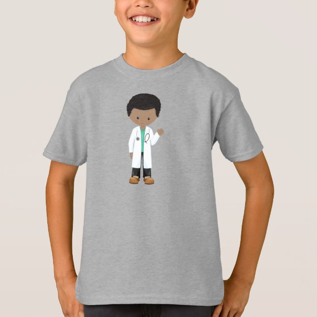 Camiseta African American Boy, Doctor, Lab Casaco, Medicina (Frente)
