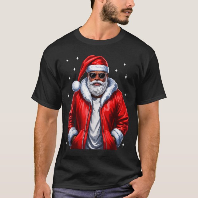 Camiseta African American Christmas Pajama Xmas Afro Santa  (Frente)