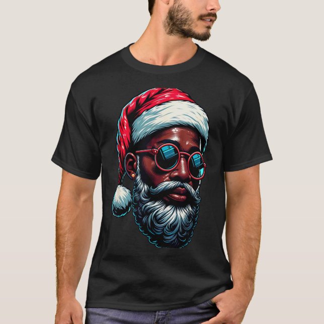 Camiseta African American Christmas Pajama Xmas Afro Santa  (Frente)