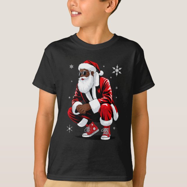 Camiseta African American Christmas Pajama Xmas Afro Santa  (Frente)