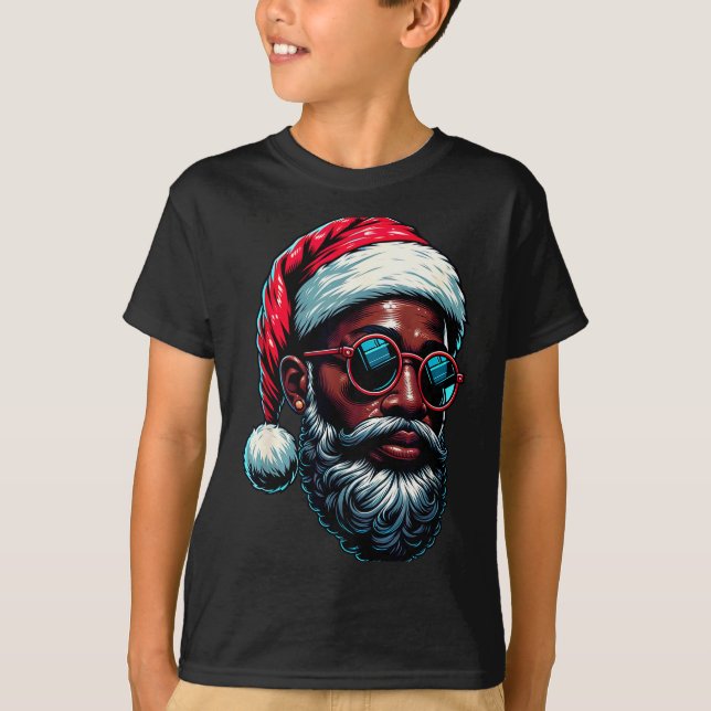 Camiseta African American Christmas Pajama Xmas Afro Santa  (Frente)
