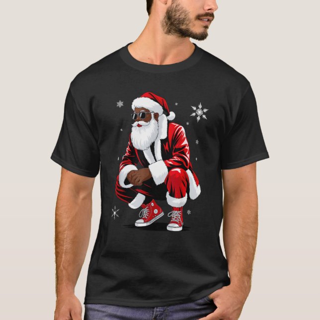 Camiseta African American Christmas Pajama Xmas Afro Santa  (Frente)