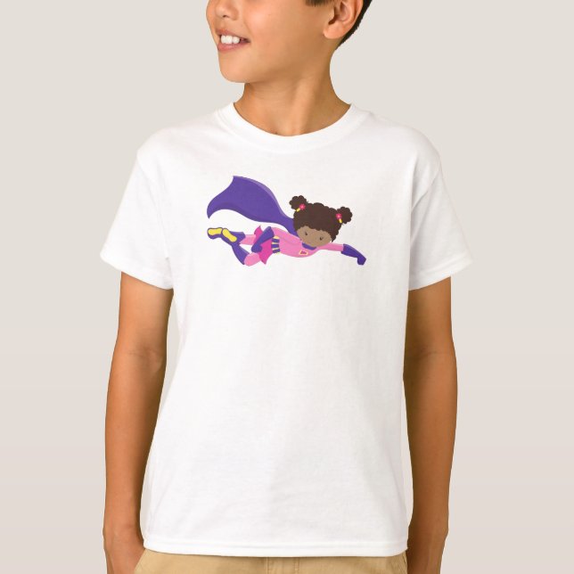 Camiseta African American Girl, Cape, Superheroína Girl (Frente)