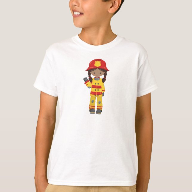 Camiseta African American Girl, Girl Fireman, Bombeiro (Frente)