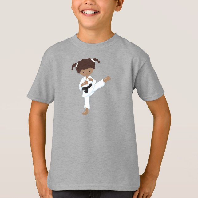 Camiseta African American Girl, Karate Girl, Black Belt (Frente)