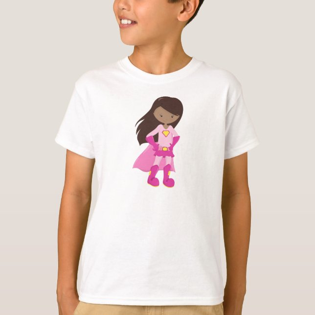 Camiseta African American Girl, Pink Cape, Superheroína Gir (Frente)