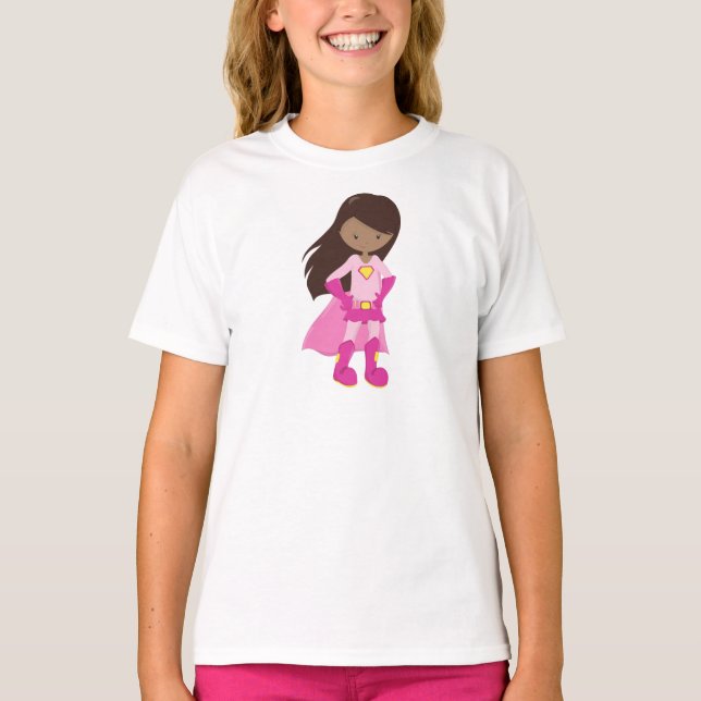 Camiseta African American Girl, Pink Cape, Superheroína Gir (Frente)
