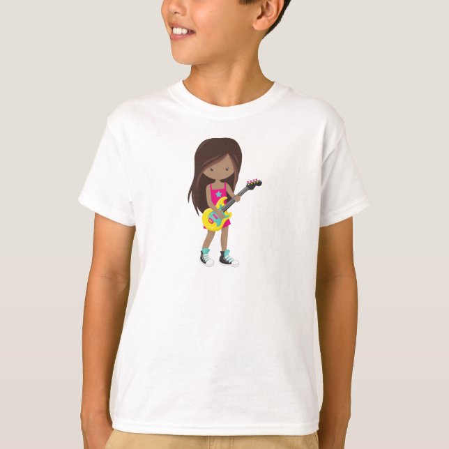 Camiseta African American Girl, Rock Girl, Guitar Player (Frente)