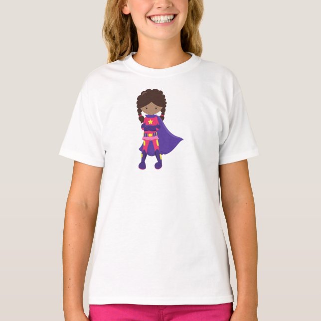 Camiseta African American Girl, Super Herói Girl, Cabo (Frente)